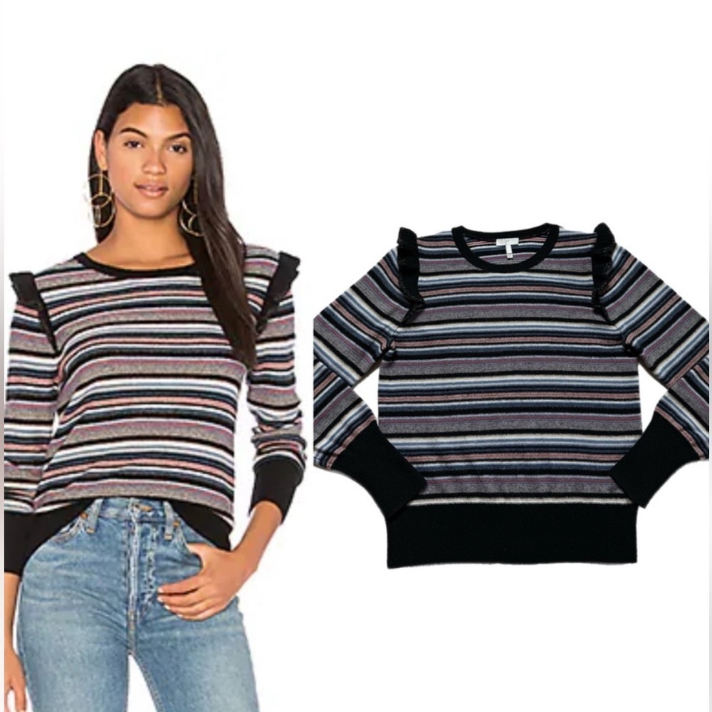 Joie Multicolor Striped Wool / Cashmere Sweater with Ruffle Accents